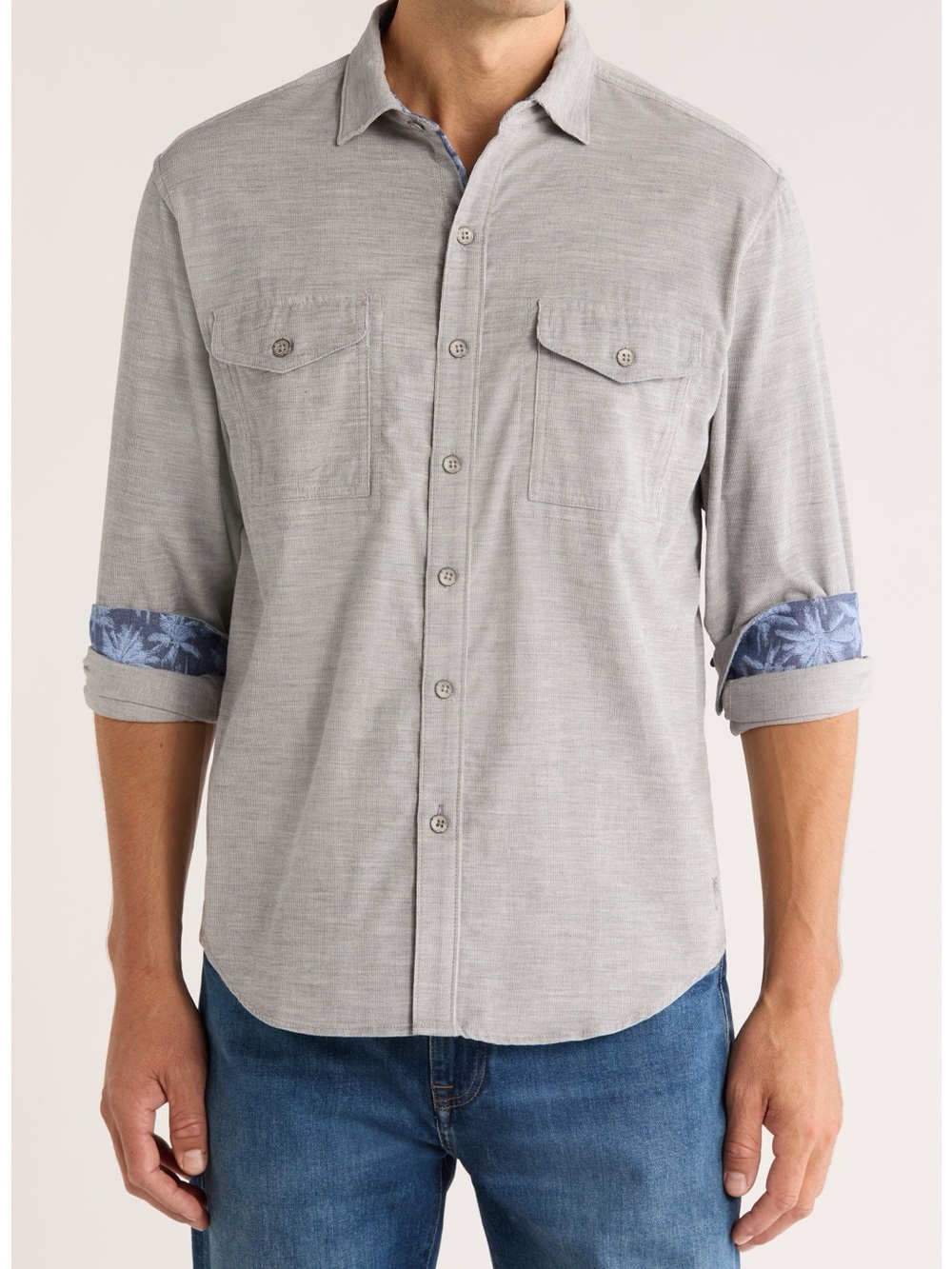 Tommy Bahama Coastline Cord Gray Corduroy Cotton Button-Up Shirt Relaxed XXL